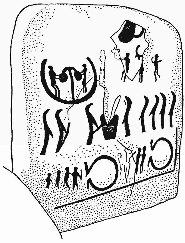 Рис. 7. Плита 8 из погребения в Кивике, Скания, после реставрации. Исторический музей, Стокгольм