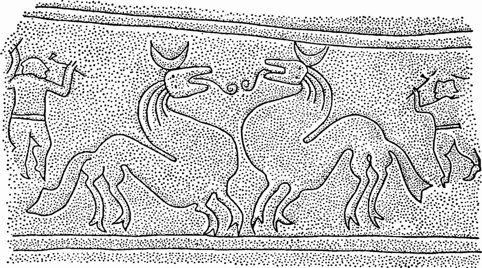 Рис. 19. Изображение, вырезанное на камне из Хеггеби, Уппланд, Швеция. Хранится в Историческом музее Стокгольма. Датируется примерно V или началом VI в