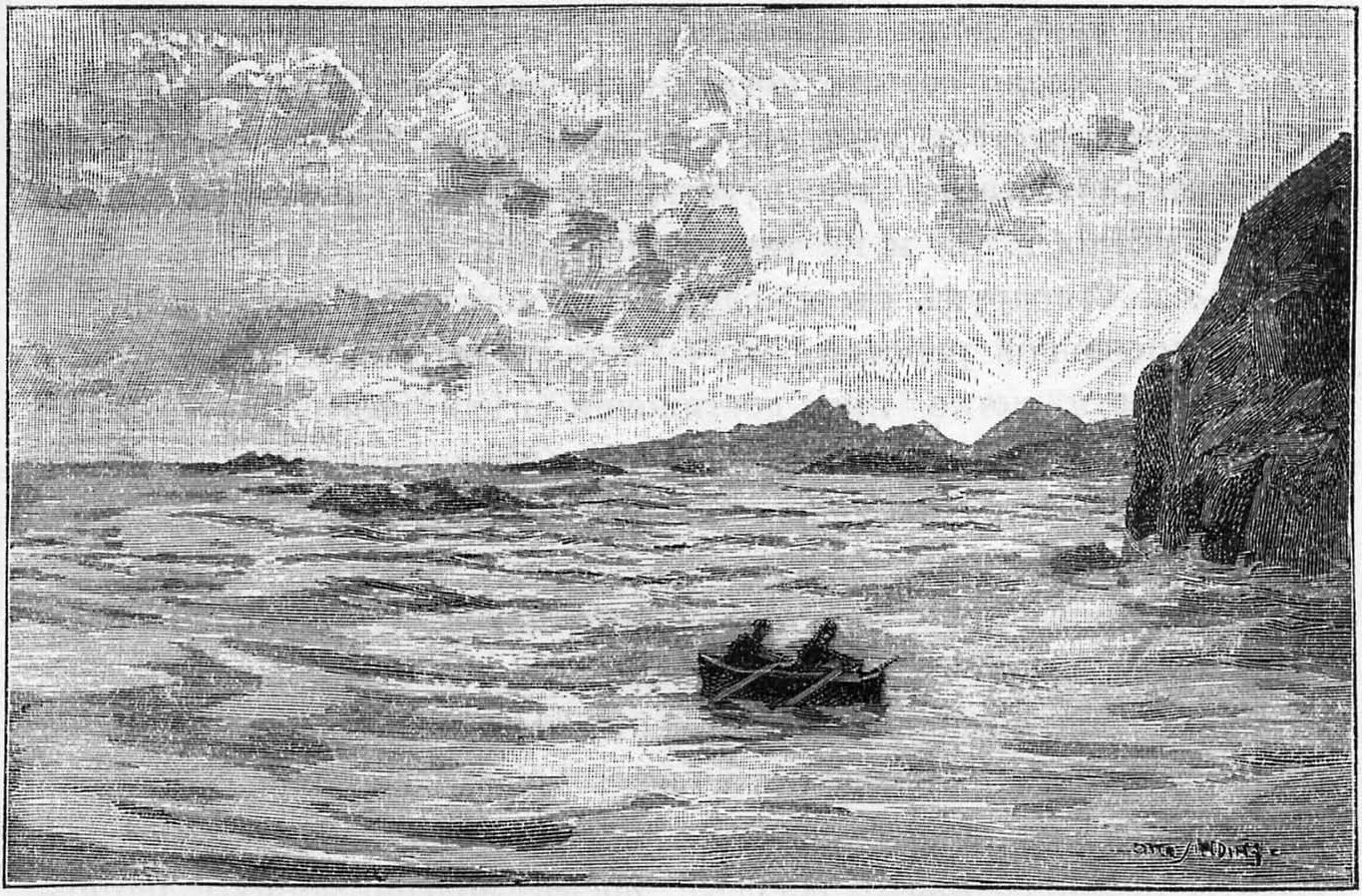 Нансен и Свердруп плывут в парусинной лодке