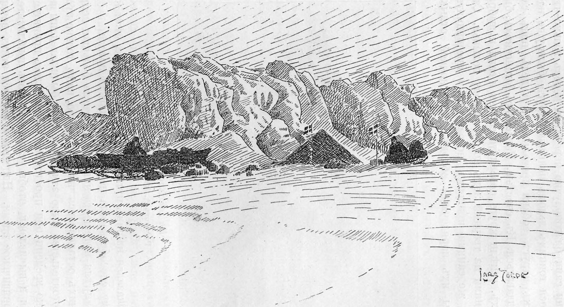 Самый северный лагерь. 86°13′36″. Рисунок Иорде по фотографии, снятой 8 апреля 1895 года