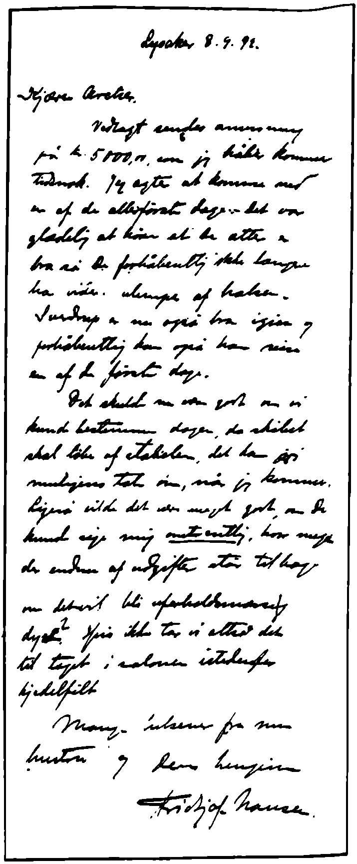 В этом письме Колину Арчеру от 8 сентября 1892 г. Фритьоф Нансен называет стоимость такелажа, парусов и обеих больших шлюпок на борту «Фрама»