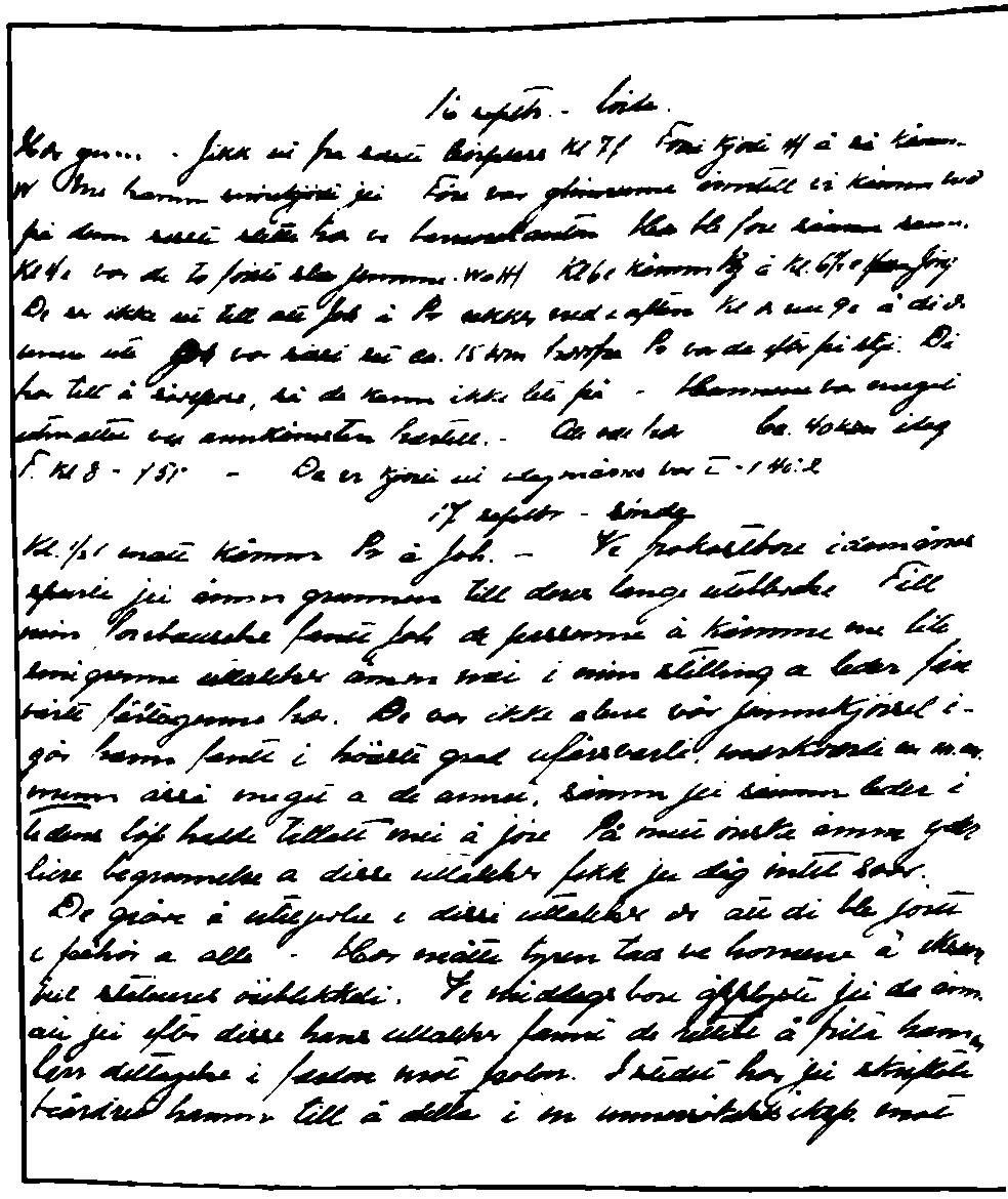 Запись в дневнике Руаля Амундсена от 16 и 17 сентября 1911 r. Здесь содержатся важные сведения о событиях на обратном пути к «Фрамхейму» и после возвращения из первого неудачного похода к Южному полюсу