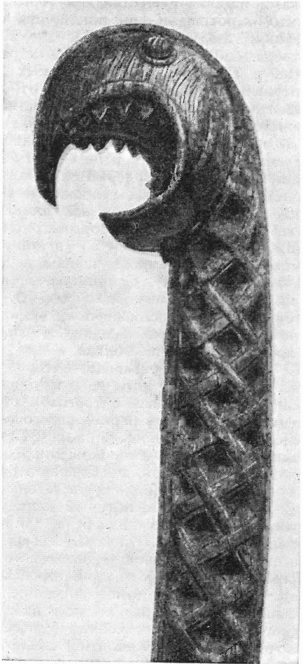 Резное изображение головы дракона, украшавшее штевень корабля, найденного в устье Шельды