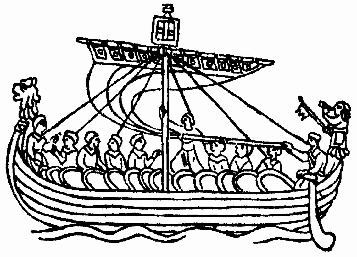 Корабль викингов из средневековой рукописи